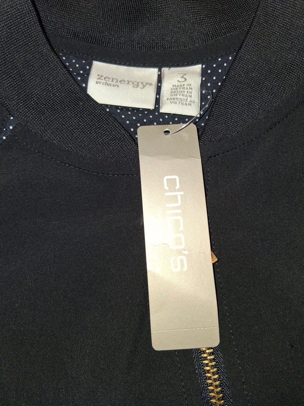 Chico's Zenergy Black Zip-Front Top